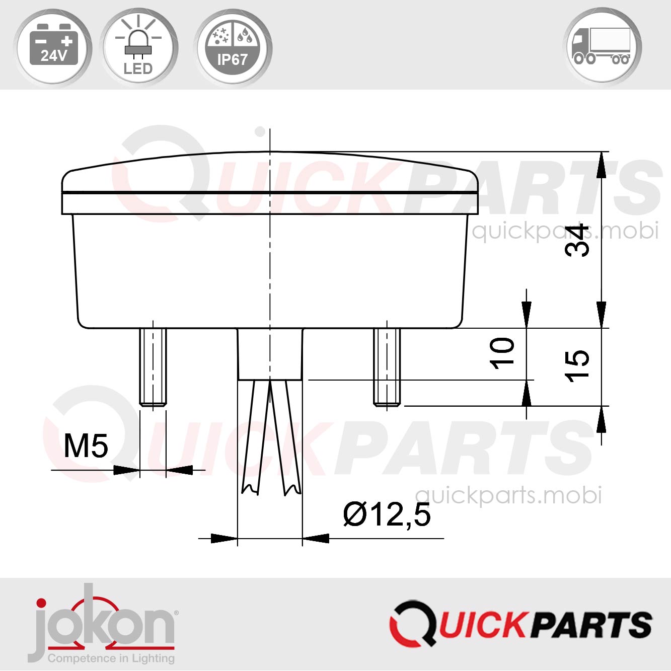 LED-Nebelschlussleuchte | 24V | Jokon 13.3029.500, E2-06063 – Bild 2