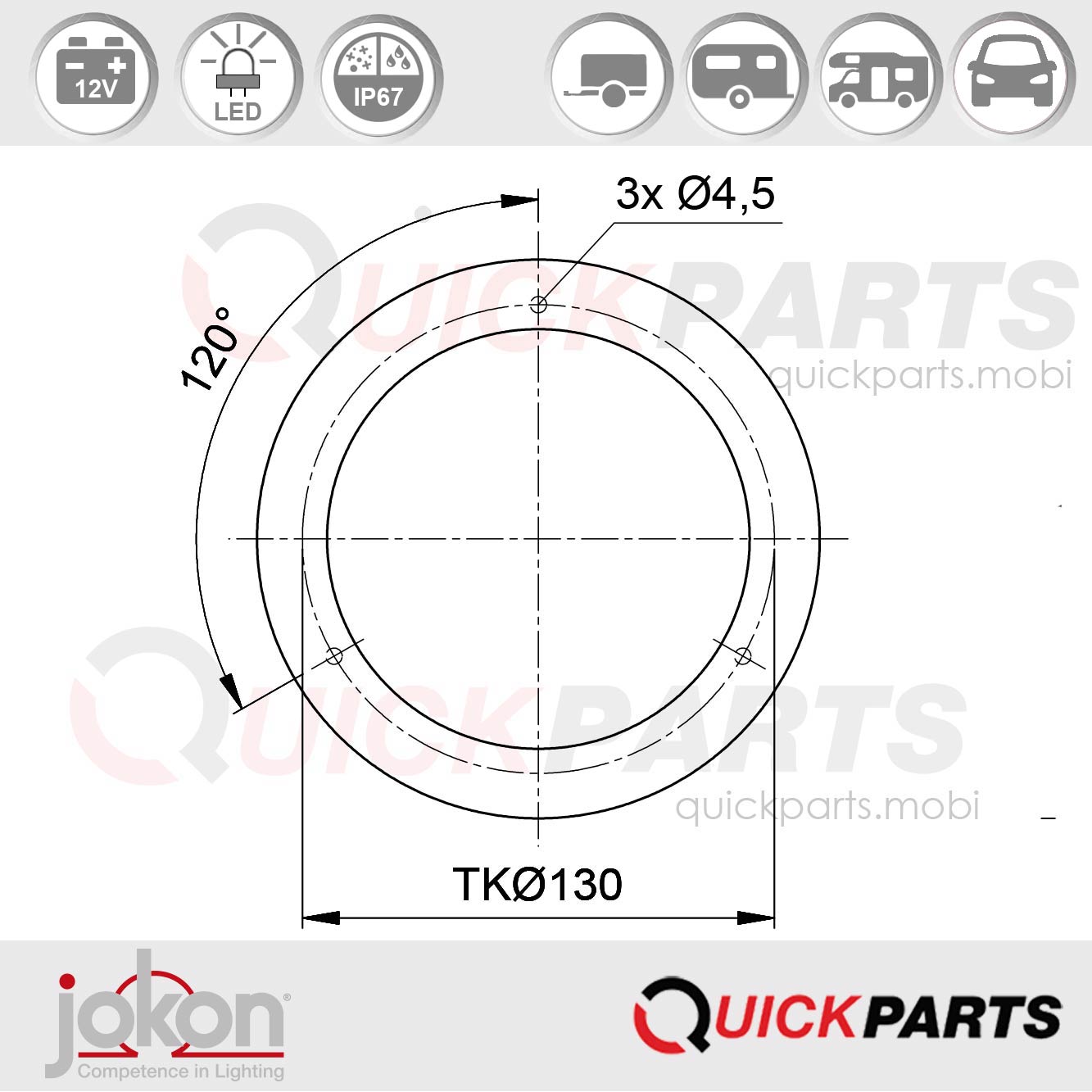 Luz antiniebla LED con reflector | 12 V | Jokon 13.3037.000, E2-06012 - Imagen 2