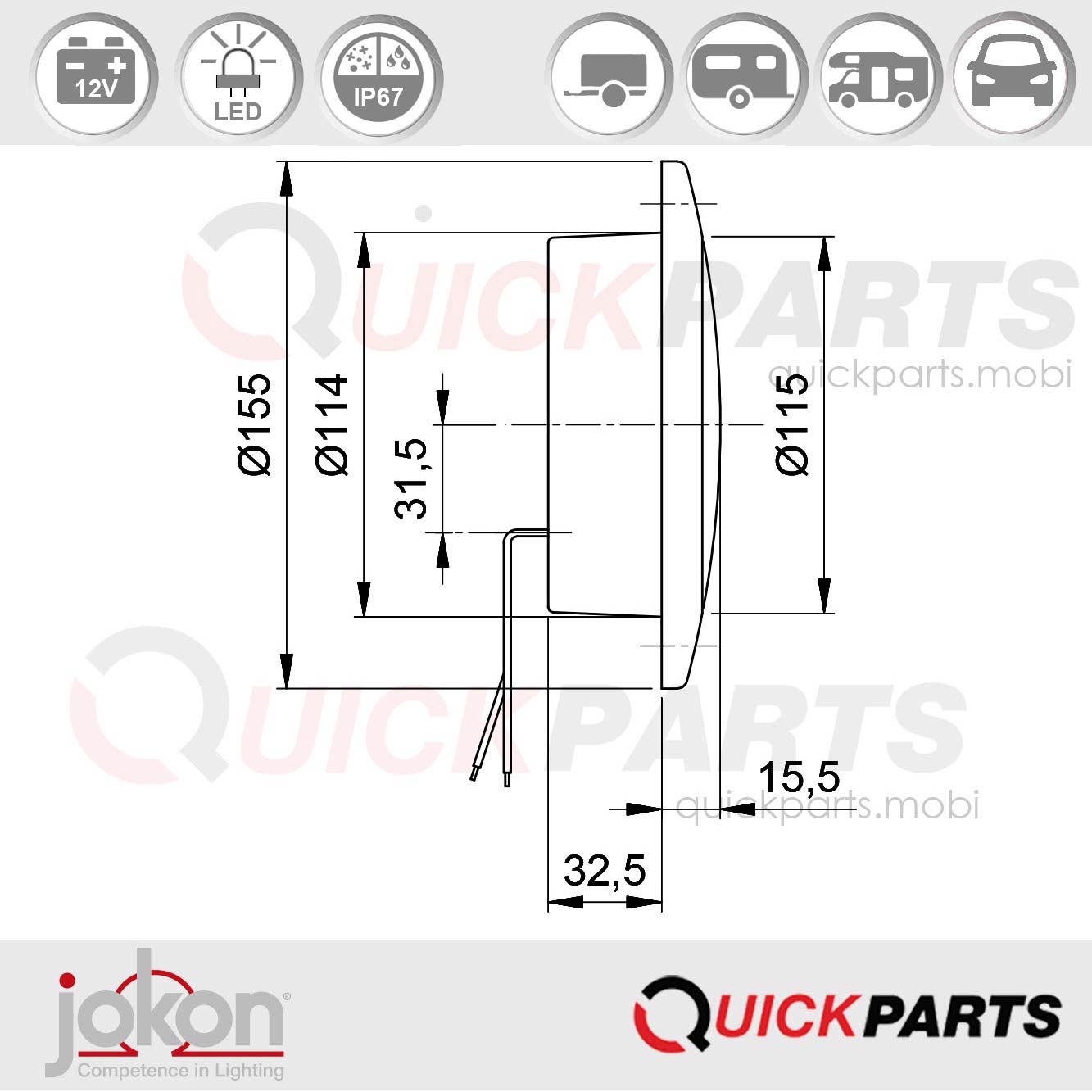 LED-Nebelschluss / Rück | 12V | Jokon E2-06046 – Bild 2