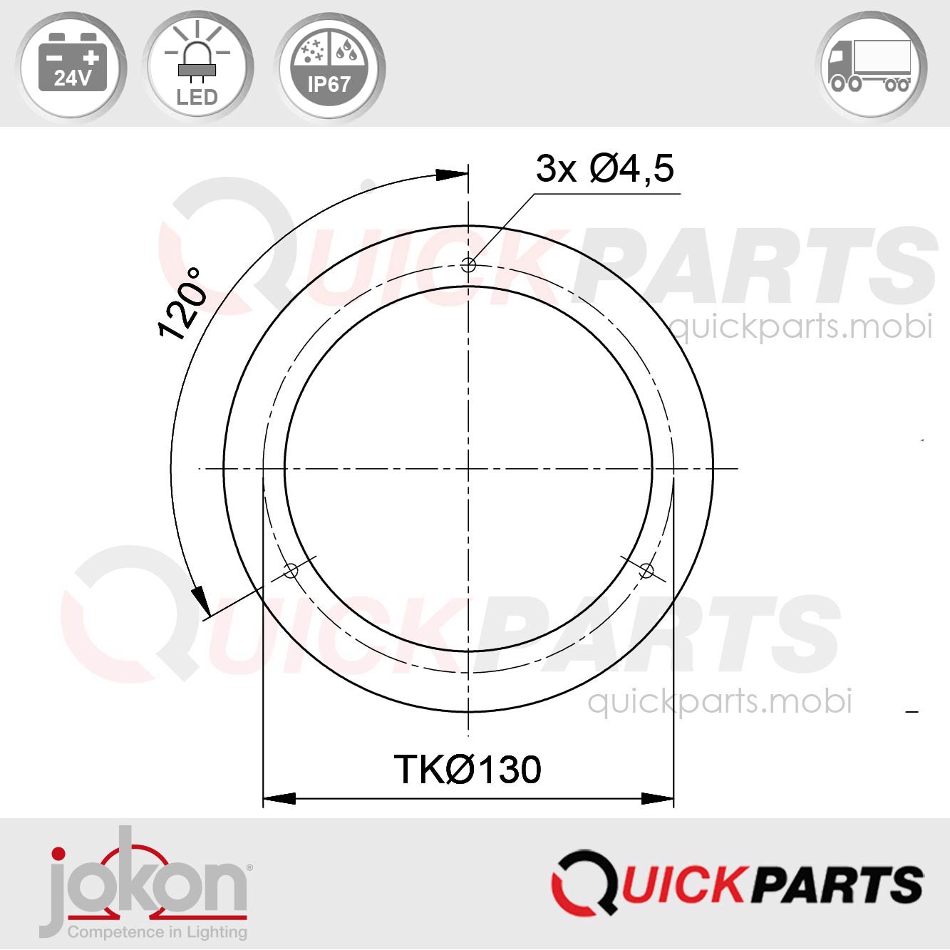 Luz antiniebla / luz de marcha atrás LED | 24 V | Jokon 13.3109.000 | E2-06046