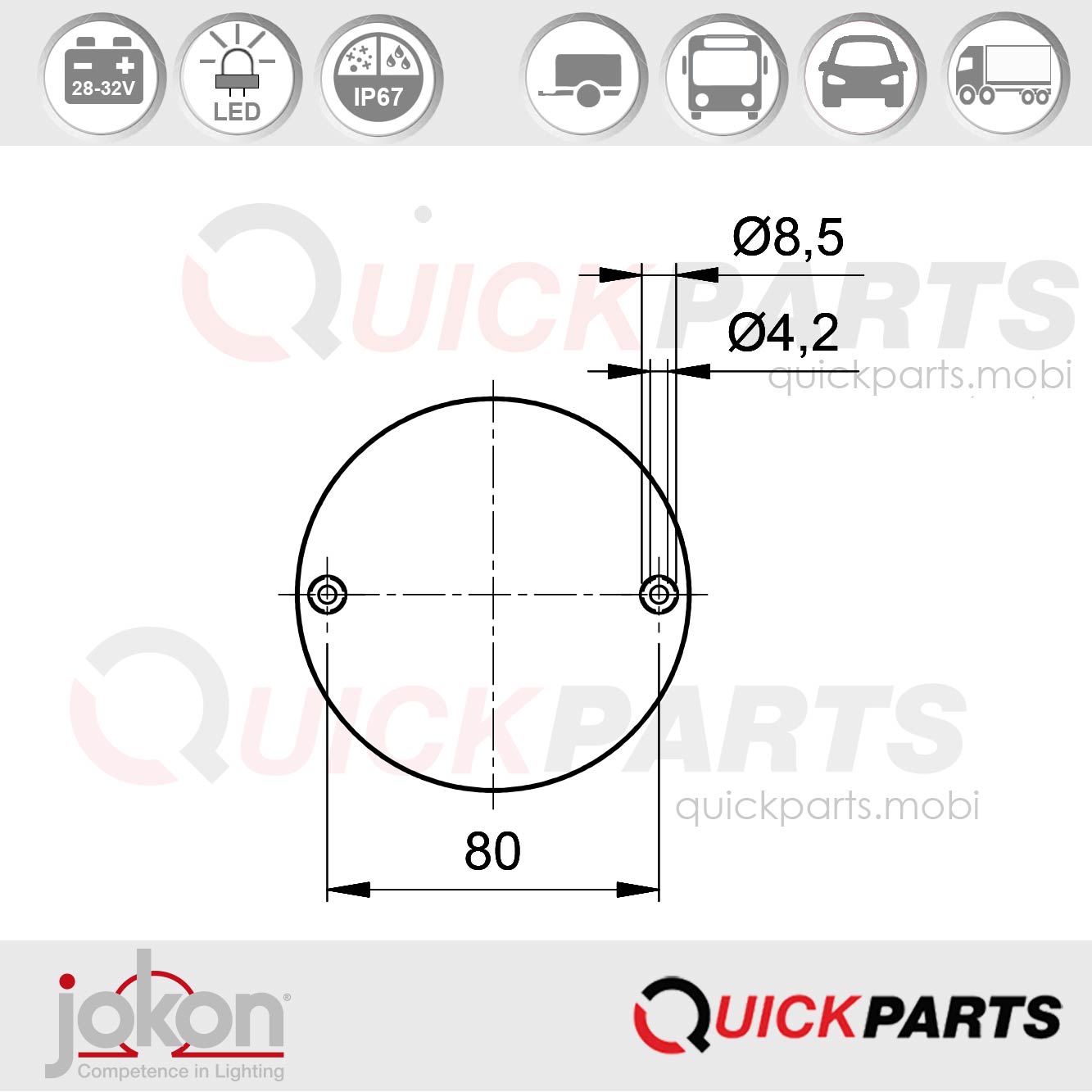 Luz LED de marcha atrás | 28-32 V | Jokon 13.6014.000 | E2-0004035