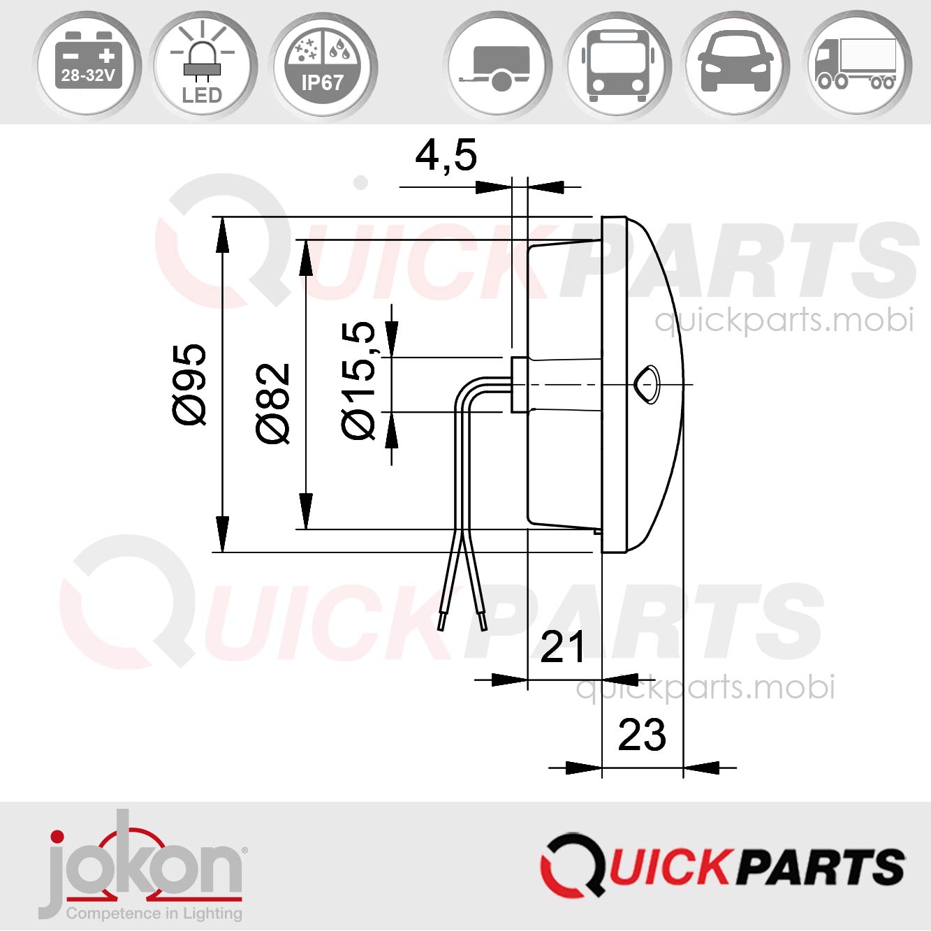 Luz LED de marcha atrás | 28-32 V | Jokon 13.6014.000 | E2-0004035