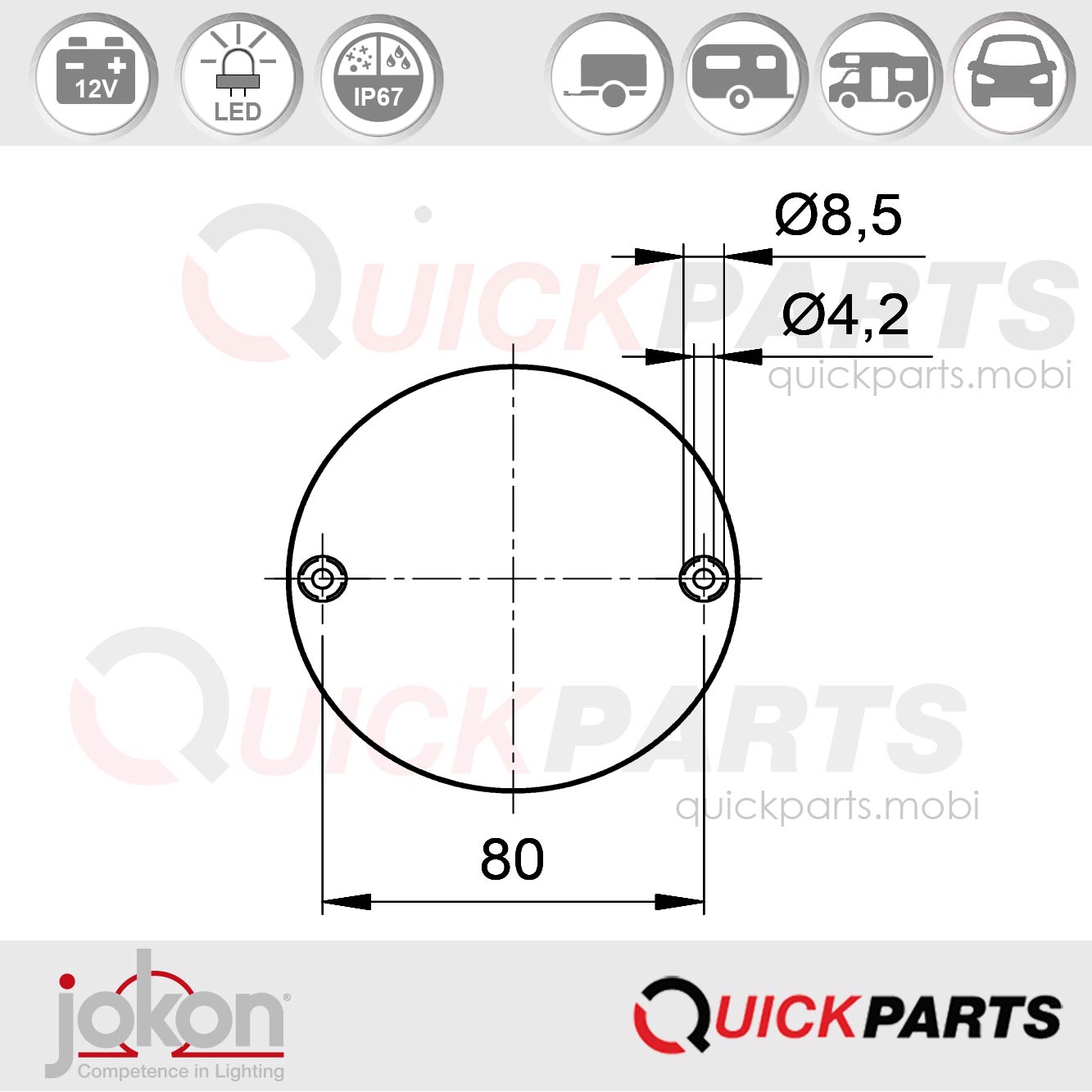 Feu de recul LED |1Jokon 13.6028.000, E2-07048, W 725. Voltage de 12V. – Image 2