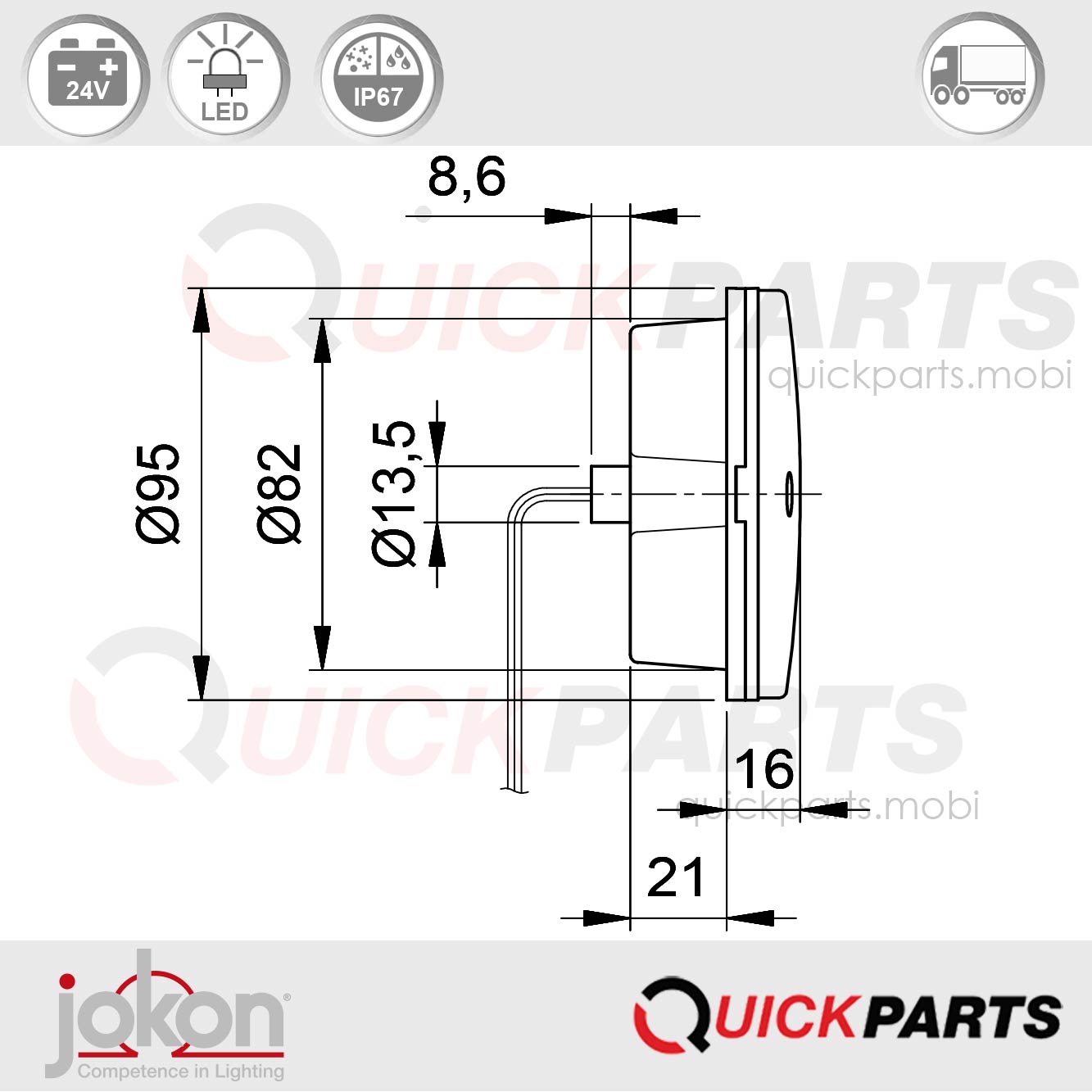 Feu de recul LED | 24V | Jokon 13.6029.000, Jokon E2-07048 – Image 4