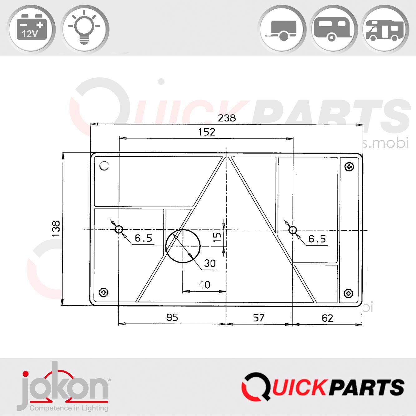 Lampglas - Rechts - Jokon 19.0063.120 | E2-1281 - Afbeelding 4