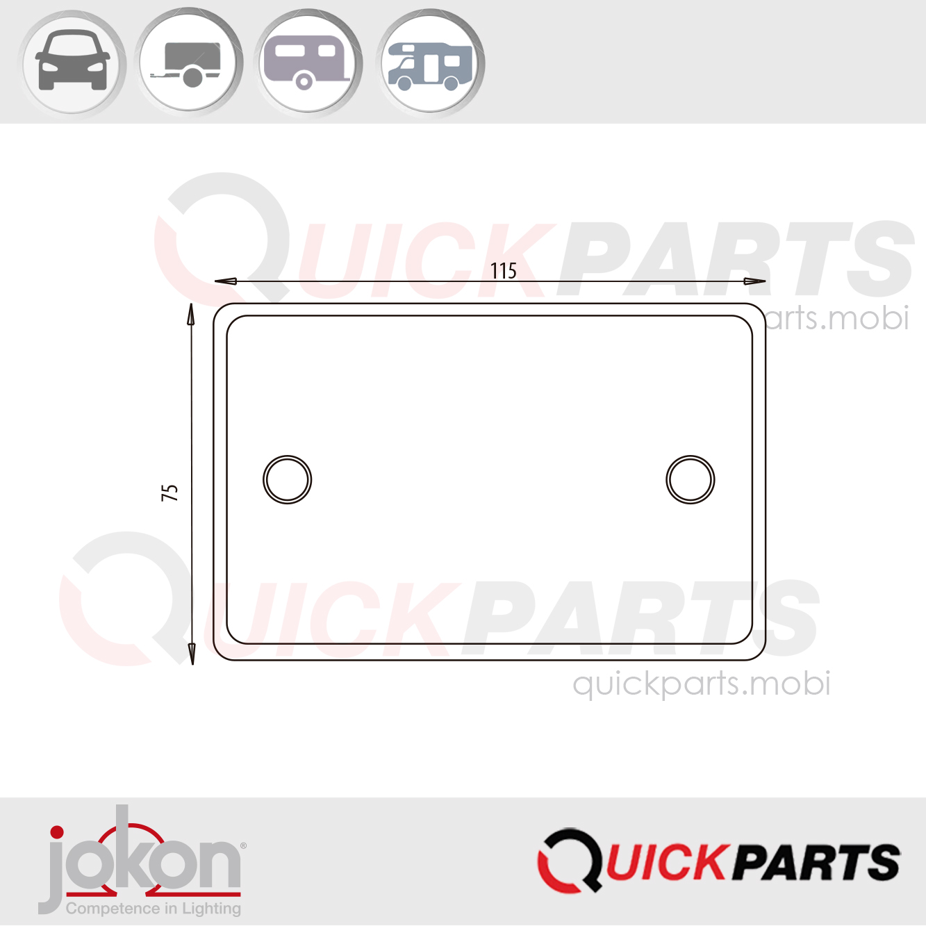 R 140 J | Reflector | 2 orificios de montaje | 115 x 7 x 75 mmReflector | 2 orificios de montaje | 115 x 7 x 75 mmJokon – Competencia en iluminación