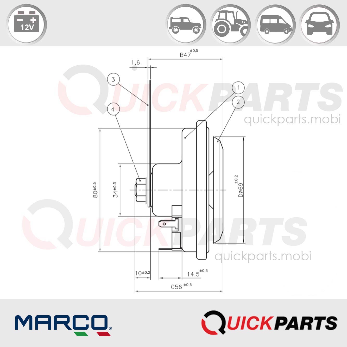 Avertisseur électromagnétique à disque Ø90 mm | 12V | Marco 102 000 12 – Image 5