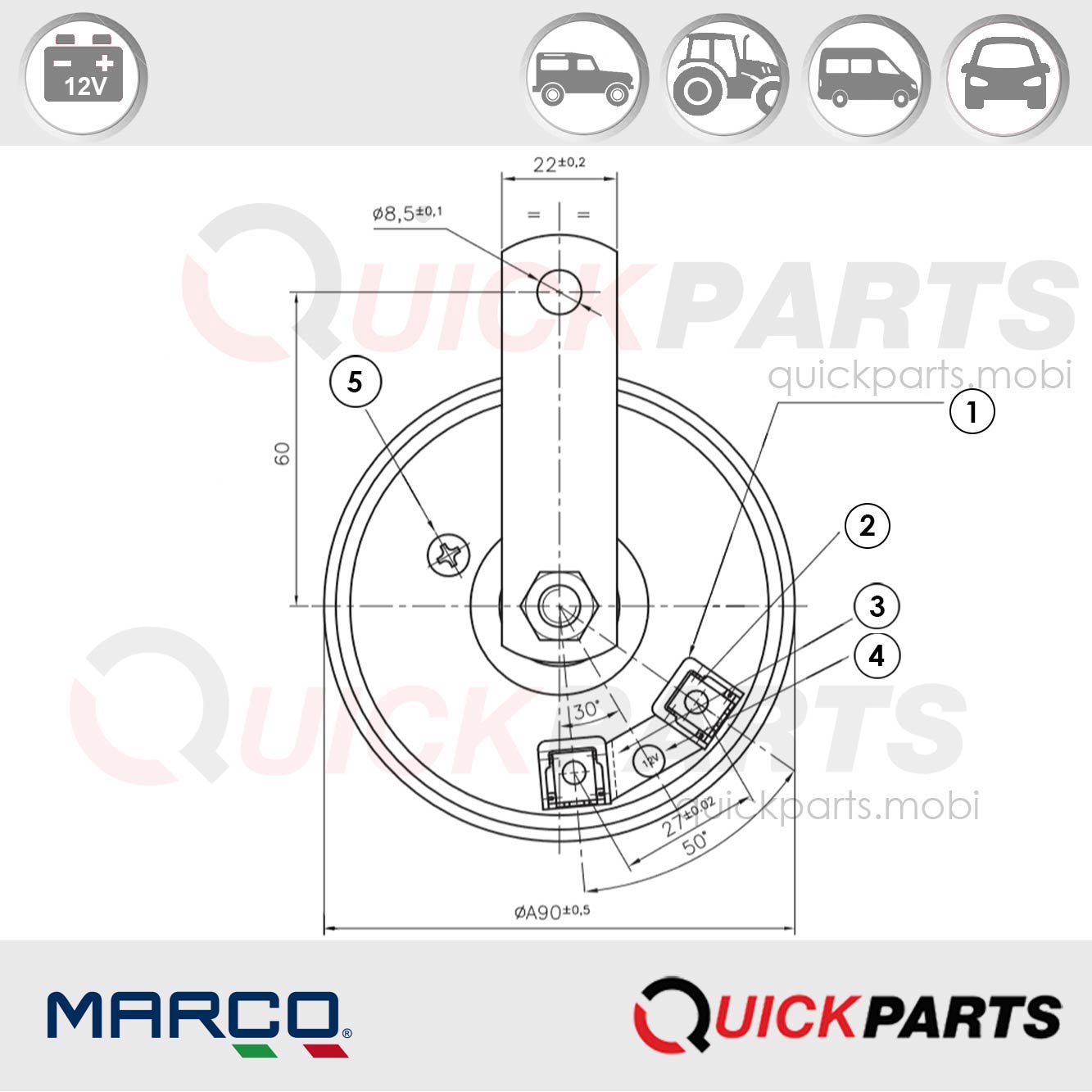 Avertisseur électromagnétique à disque Ø90 mm | 12V | Marco 102 000 12 – Image 4