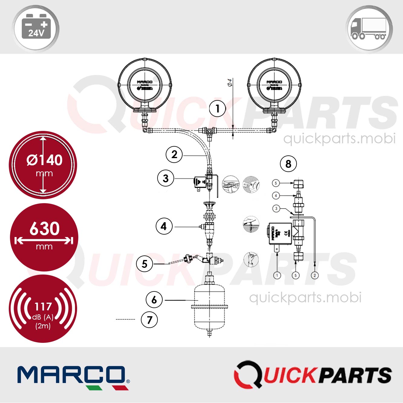 Klaxon à air comprimé | Chromé | 117 dB | Marco 110 090 13 – Image 6