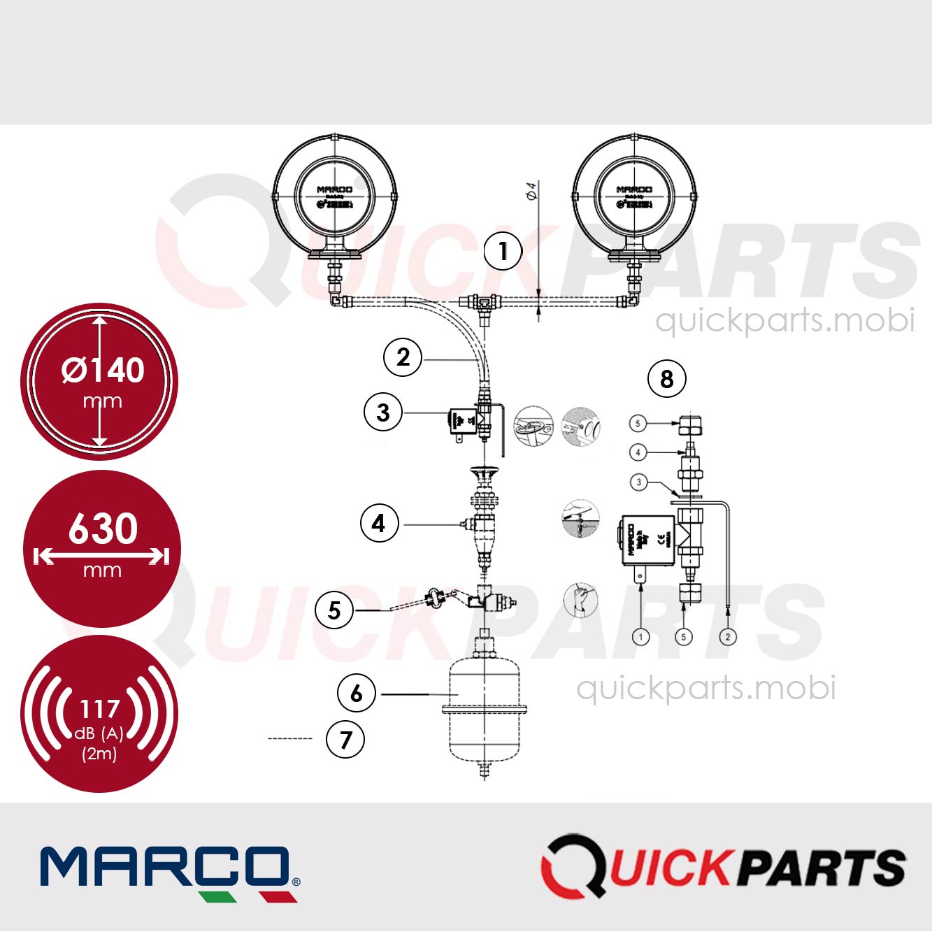 Avertisseur inox équipé d'un couvercle chromé | 117 dB | Marco 110 090 10 – Image 9