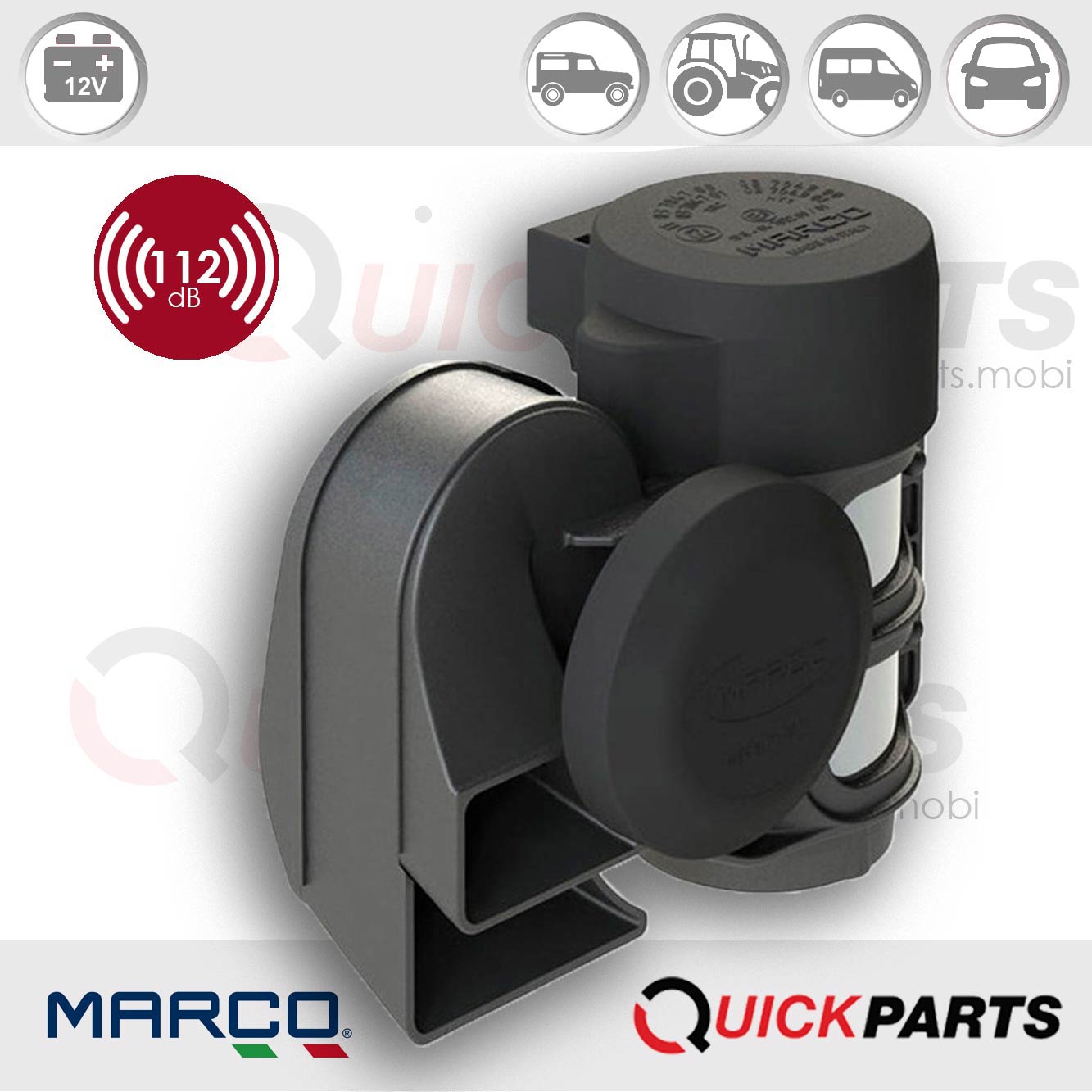 Klaxon 2 tons avec compresseur intégré | 12V | Marco 112 030 12