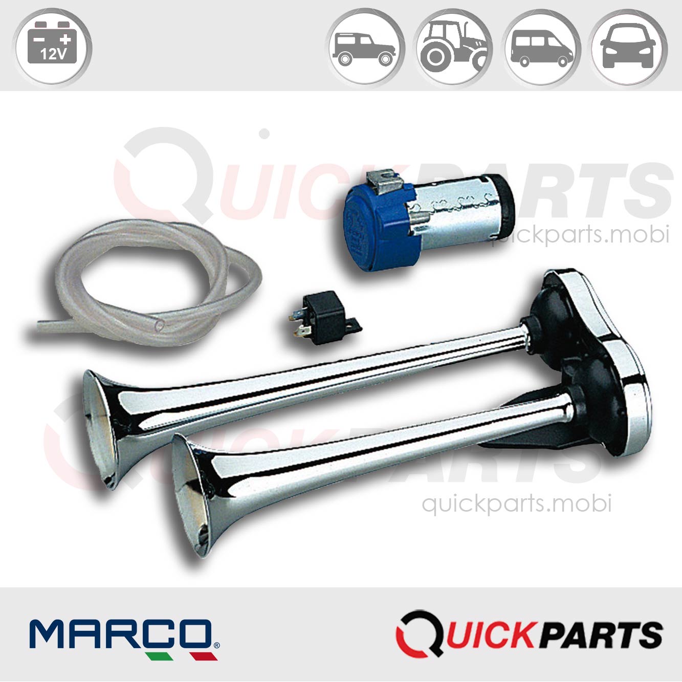 Hupe, Metall verchromt, externe Montage | 12V | Marco 112 320 12