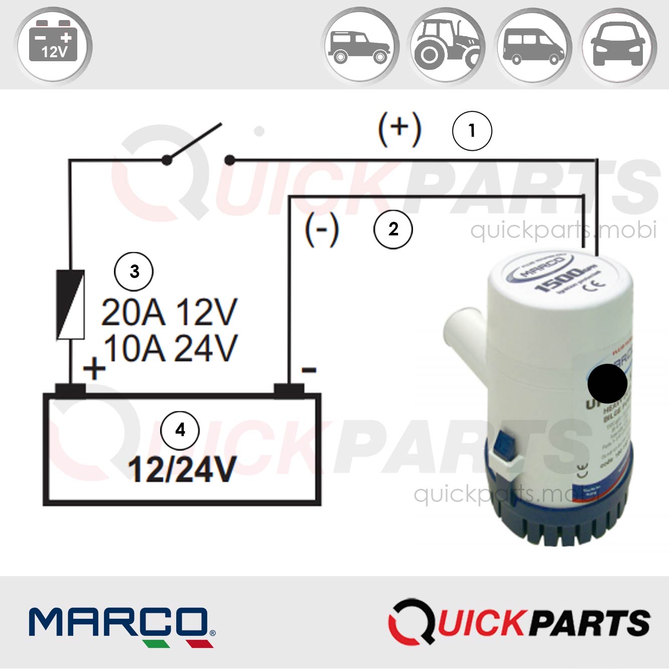 Bombas sumergibles | Agua dulce y salada | 12V | Marco 160 140 12 - Imagen 6