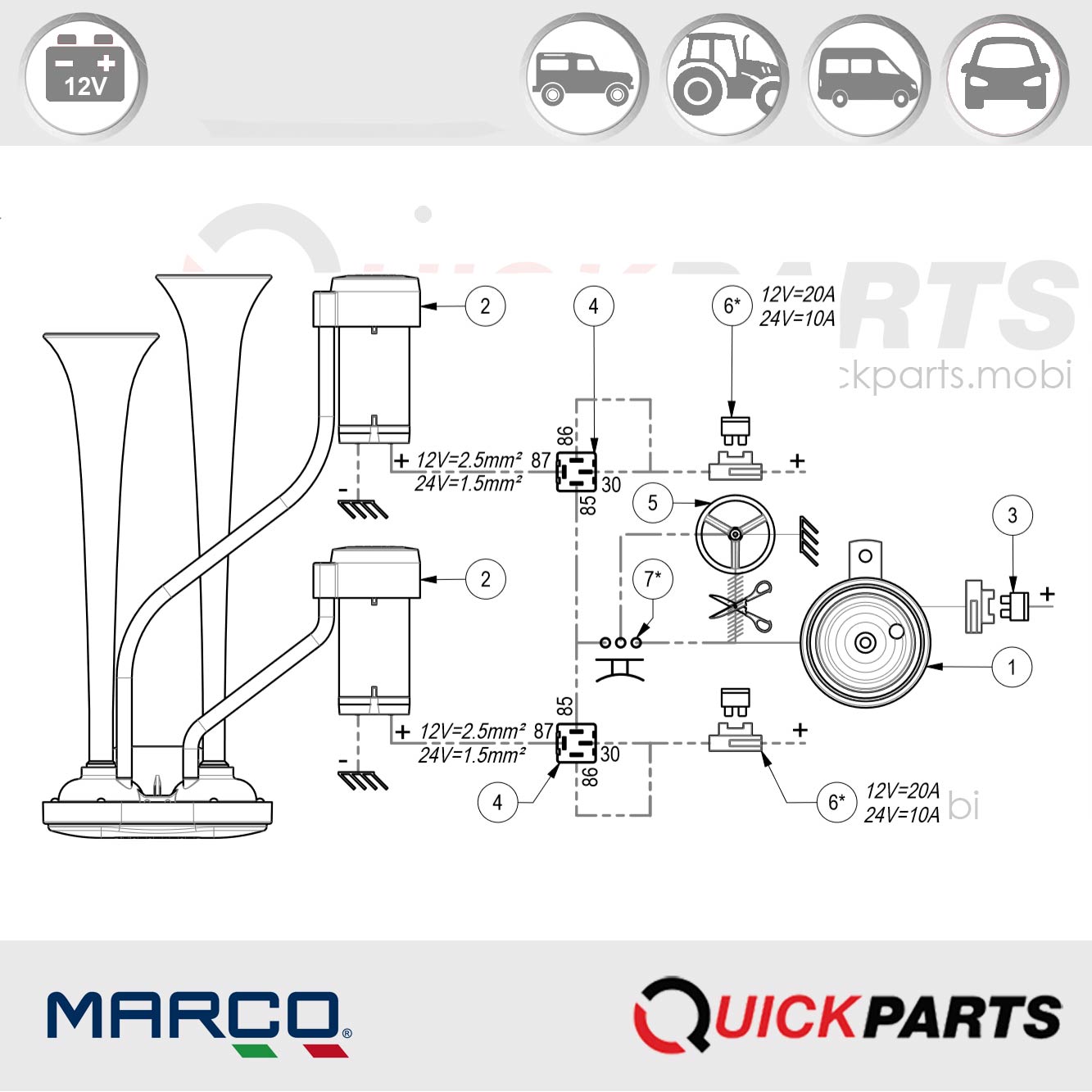 Elektropneumatische Hupe | 12V | Marco 112 360 12 – Bild 2