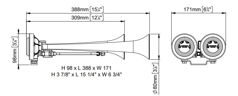 Bocina de aire comprimido con dos notas alternadas | 12V | Marco 110 061 12 - Imagen 4