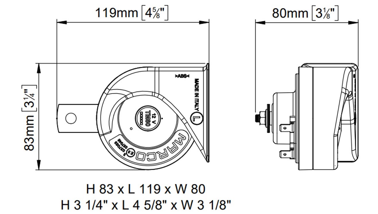 Avertisseur 2 bornes son grave | 12V | Marco 100 031 12 – Image 2