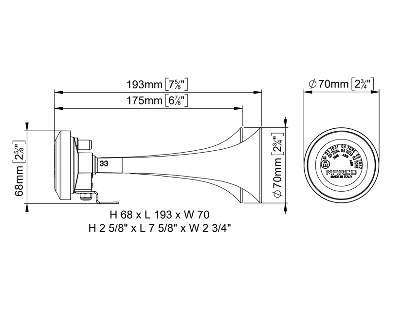 Klaxon, avertisseur électrique à air à deux cornets avec son unis | 24V | Marco 112 020 13, CL2 – Image 7