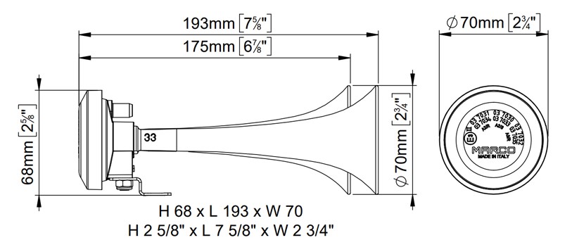 Klaxon, avertisseur électrique à air à deux cornets avec son unis | 24V | Marco 112 020 13, CL2 – Image 8