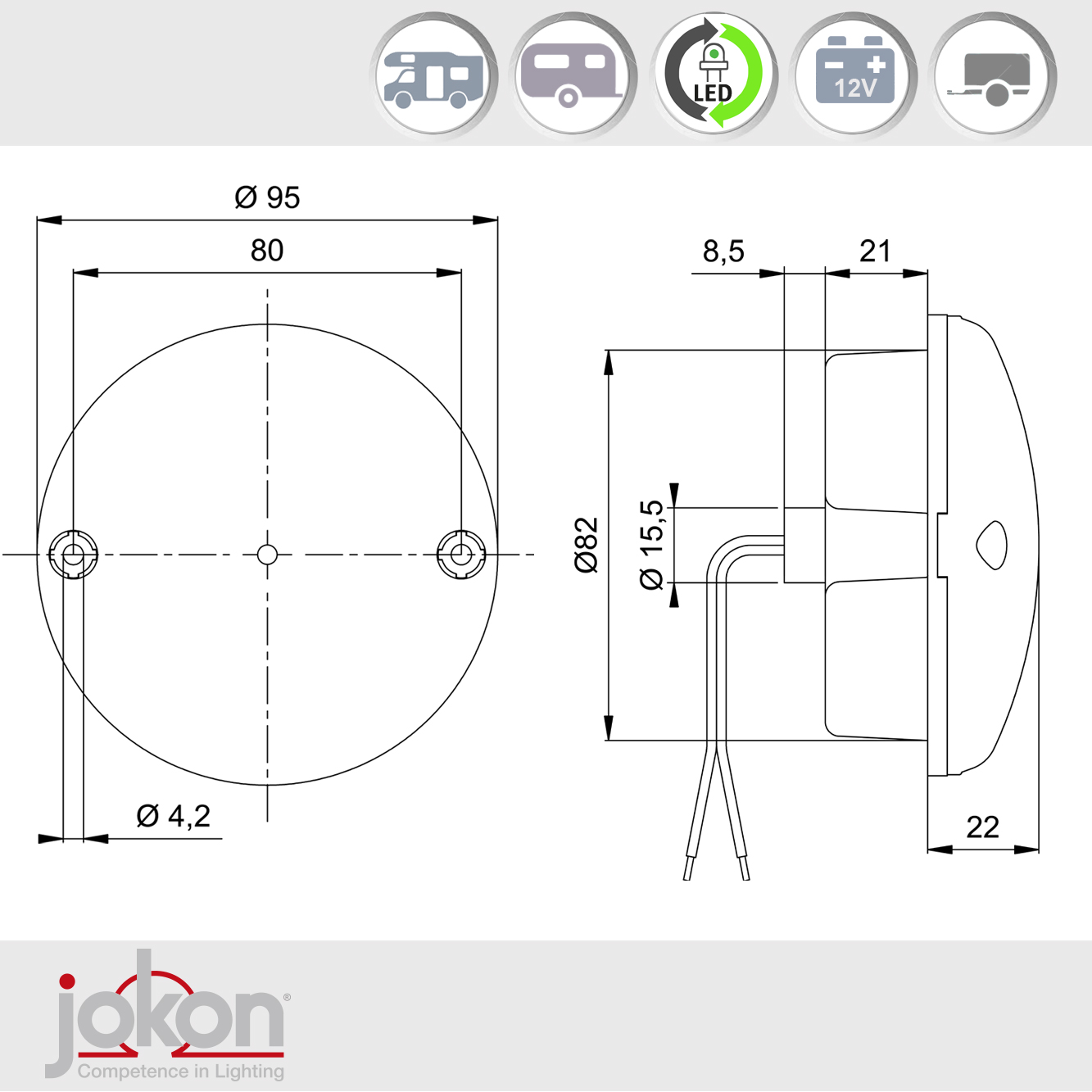 Feu LED stop et de position |12V| Jokon 10.0008.000, E2-203037, BRS 720/12V – Image 5