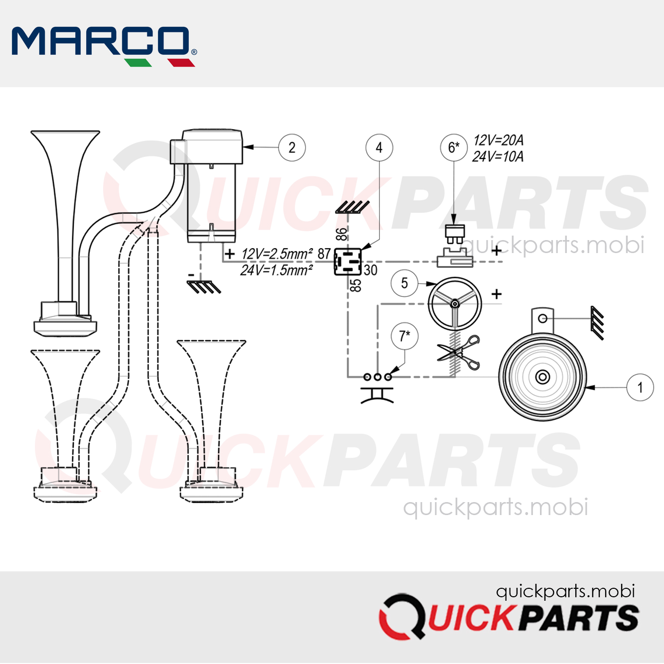Hupe, Metall verchromt, externe Montage | 12V | Marco 112 320 12 – Bild 2