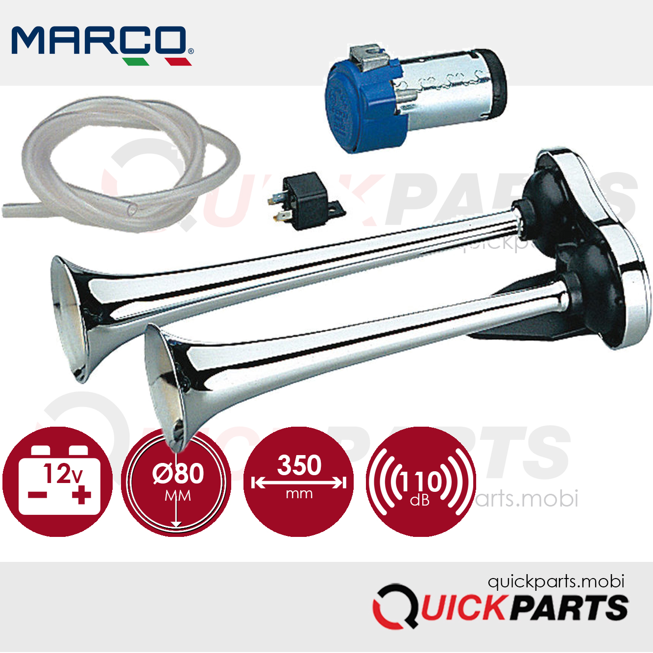 Hupe, Metall verchromt, externe Montage | 12V | Marco 112 320 12 – Bild 3