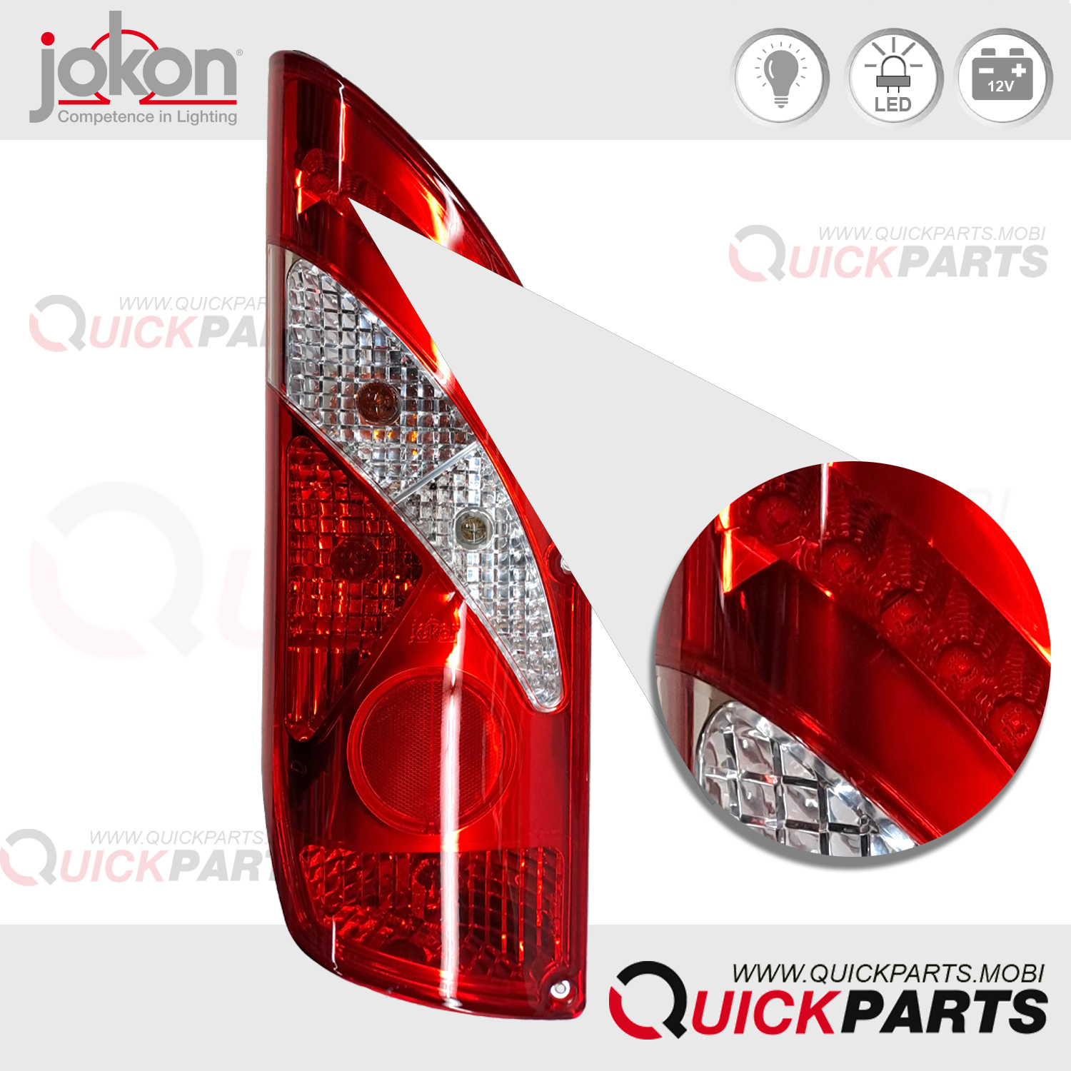 JOKON 10.2240.321 5-function rear light right 12V with round reflector detail view E1-03028