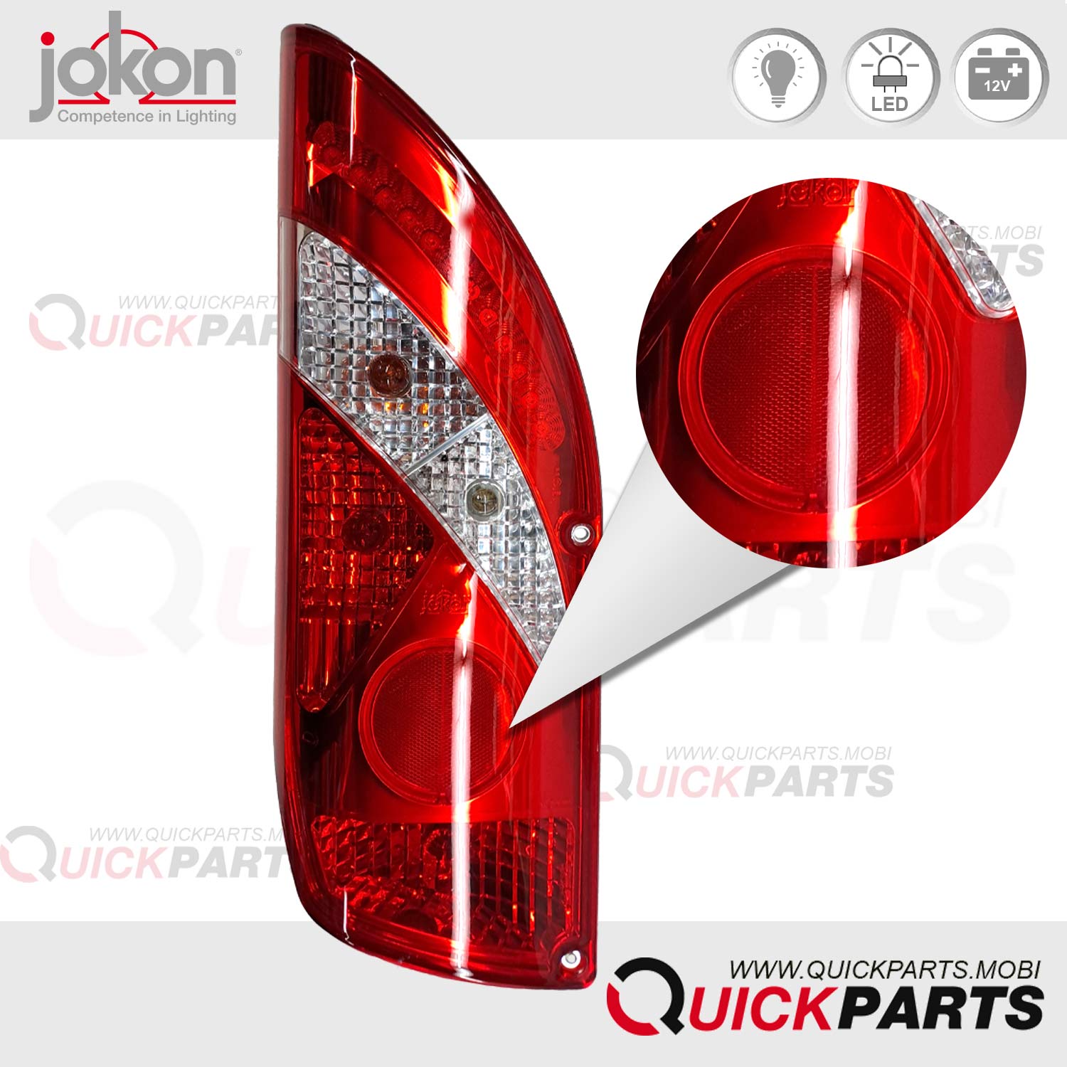 JOKON 5-function rear light 12V right with round reflector mounted view